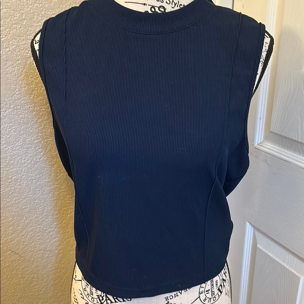 Navy Ribbed Sleeveless Tank Top